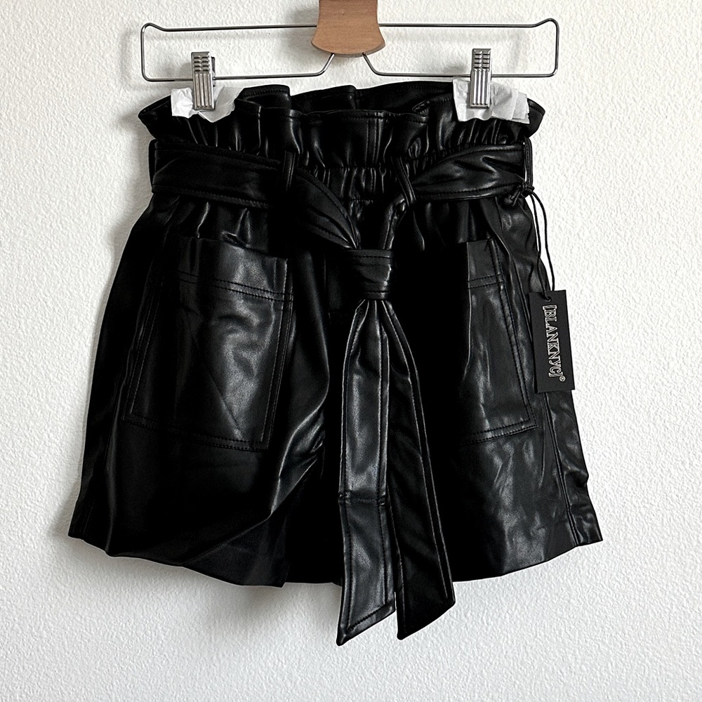 Blank NYC Black Faux Leather High Waisted Paperbag Tie Shorts Size Various